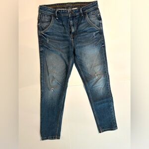 Zara Slim Fit Distressed Dark Blue Jeans